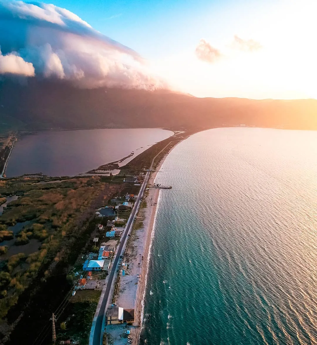 Aerial view of Orikum Bay and the coastline near Vlore